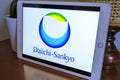 May 2021 Milan, Italy: Daiichi-Sankyo company logo icon on tablet screen in the office. Daiichi-Sankyo illustrative brand Royalty Free Stock Photo