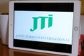 May 2022 Milan Italy: Japan Tobacco Interntaional company logo icon close-up on tablet screen Japan Tobacco Interntaional illustr