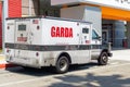 May 30, 2019 Milpitas / CA / USA - Garda armored truck safely transporting cash; Garda Cash Logistics , Inc. operates as a