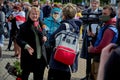 May 24 2020 Minsk Belarus. Virus mask mature woman standing wearing face protection in prevention for coronavirus in Belarus