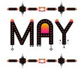 May month word art. Month name text. Ethnic style Aztec pattern vector. Yearly calendar illustration. Label for greeting cards. Royalty Free Stock Photo