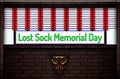 May month special day. Lost Sock Memorial Day , Neon Text Effect on Bricks Background
