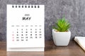 The May 2023 Monthly desk calendar for 2023 with diary on wooden table Royalty Free Stock Photo