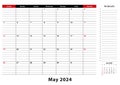 May 2024 Monthly Desk Pad Calendar week starts from sunday, size A3