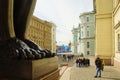 May morning walk, view from Portico of the new Hermitage to the Palace Square Royalty Free Stock Photo