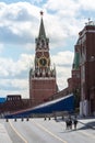 May 5, 2021, Moscow, Red Square before the May 9 parade. Fenced area, stands for veterans. View of the Kremlin Royalty Free Stock Photo