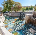 Four seasons of the year and neglinnaya river fountain on Manege Square