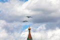 May 7, 2021, Moscow, Russia. Refueling in the air of a supersonic Tu-95MC strategic bomber aircraft with an IL-78