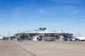 Airplaine of Russia Airlines in the process of maintainance and service near the