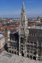 22 May 2019 Munich, Germany - Neues Rathaus New town Hall building. Panoramic view from Peterskirche tower
