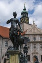 Octagonal courtyard of Munich Residenz. Fountain with bronze sculptures