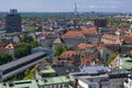 22 May 2019 Munich, Germany - panoramic view of Munich from Peterskirche tower St. Peter`s Church