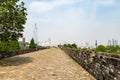 May 2017 - Nanjing, Jiangsu, China - tourists walk on a section of the old Ming Dynasty city walls near Jiming temple.