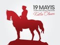 Turkish national holiday vector illustration. 19 mayis Ataturk`u Anma, Genclik ve Spor Bayrami Kutlu Olsun. Royalty Free Stock Photo