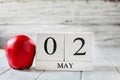 May 2nd Calendar Blocks with Apple for National Teacher Appreciation Day Royalty Free Stock Photo