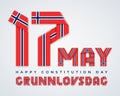 17 May, Norway Constitution Day congratulatory design with Norwegian flag colors. Vector illustration