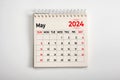 May 2024. One page of annual business monthly calendar on white background. reminder, business planning, appointment meeting and