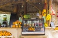 An outdoor fruit bar selling squeezed or pressed fruit and vegetable drinks at the Yardenit baptismal Centre on the River Jordan