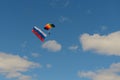 A paratrooper with the flag of Russia