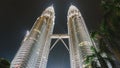 May 13, 2017: Petronas Twin Towers at night in Kuala Lumpur, Malaysia