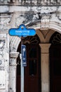 Phuket street sign and old Sino Portuguese house classic facade with stuccowork in Phuket Old town area. Thailand Royalty Free Stock Photo