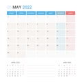 May 2022 Planner Calendar Week starts on Monday. Royalty Free Stock Photo