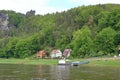 May 14 2023 - Rathen, Saxon Switzerland, Germany: Ferry in Rathen on the elbe river