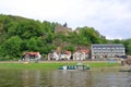 May 14 2023 - Rathen, Saxon Switzerland, Germany: Ferry in Rathen on the elbe river