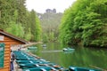 May 14 2023 - Rathen, Saxon Switzerland, Germany: Tourists at the boat rental at Amselsee in Rathen in the Saxon Switzerland Royalty Free Stock Photo