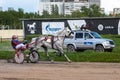 May 16, 2021, Russia, Central Moscow Racecourse. Finishing the first grey trotter on the test of lynx horses.