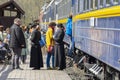 Tourists board the retro train