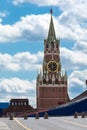 May 5, 2021, Russia, Moscow. View of Red Square, the Kremlin and the Spasskaya Tower. The area is fenced Royalty Free Stock Photo