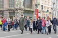 May 9, 2022, Russia, St. Petersburg, people walk down the street with portraits of relatives 1939-1945