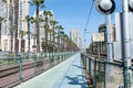 Train tracks for the San Diego trolley as well as Amtrak passenger trains and freight trains that run Royalty Free Stock Photo