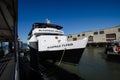 The Alcatraz Cruises boat, the Alcatraz Flyer, transports visitors and tourists to the