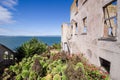 Exterior view of ruins of exterior structures on Alcatraz Island prison and gardens