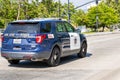 May 5, 2019 San Jose / CA / USA - San Jose police car driving towards downtown
