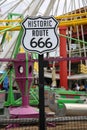 Historic Route 666. Satan`s Highway Sign. Highway 666. The Road to HELL! No Stop Signs, No Speed Limit. Royalty Free Stock Photo
