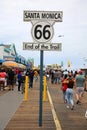 May 14, 2021 Santa Monica California, USA: End of Route 66 Sign on the Santa Monica Pier. Highway Sign that reads the End of the Royalty Free Stock Photo