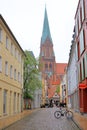 May 06 2023 - Schwerin, Germany: historic buildings and city life at the old town of Schwerin Royalty Free Stock Photo