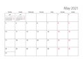 May 2021 simple calendar planner, week starts from Monday