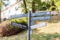 Information street sign showing popular travel destinations near Bratislava Castle