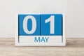 May 1st. Day 1 of month, countdown calendar close-up, at white background. Spring time Royalty Free Stock Photo