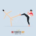 May 31st World No Tobacco Day poster design. Man boxing with match defines to man fighting to quit smoking. Vector