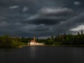 May storm at the ancient Maltese castle. Spring sunny landscape in the ancient Russian city of Gatchina. Russia Royalty Free Stock Photo