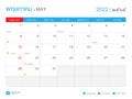 Thai Calendar Year 2022 Design, Thai Lettering, Calendar 2022 Template, May Month, Desk Calendar Vector Design, Wall Calendar