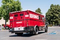 May 21, 2020 Sunnyvale / CA / USA - Brinks armored truck safely transporting cash; The Brink`s Company is an American private