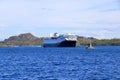 May 29 2022 - Svolvaer, Lofoten, Norway: Havila Kystruten cruise liner Havila Castor sails through the fjord