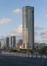 23 May 2017. Tel Aviv. Ayalon highway against city line and towers. Israel Royalty Free Stock Photo