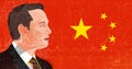 Portrait of Elon Musk on the background of the flag of China.Grunge texture Royalty Free Stock Photo